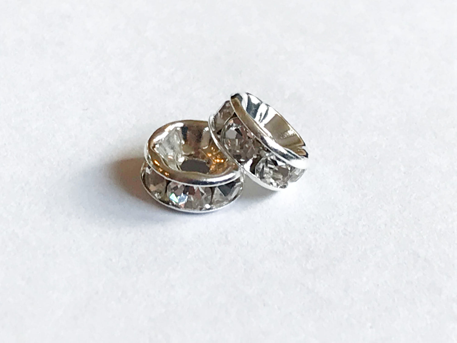 100 x 8mm Silver Colour Rhinestone Spacer Beads