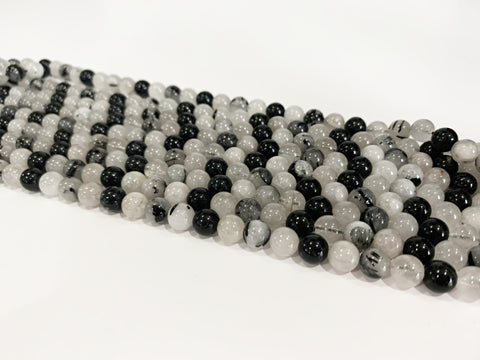 Black Rutilated Quartz Round Beads - 8mm