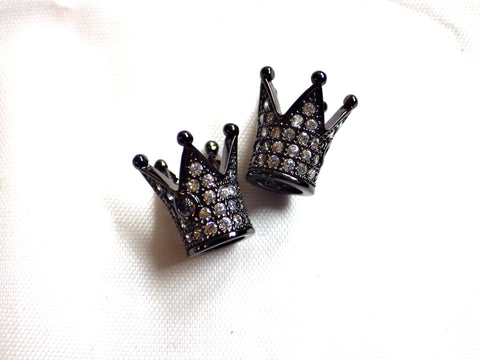 2 x micro pave crown beads gun metal