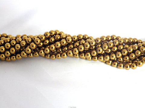 4mm gold hematite gemstone round beads