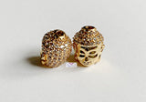 5 x Brass Micro Pave Buddha Head Beads Gold