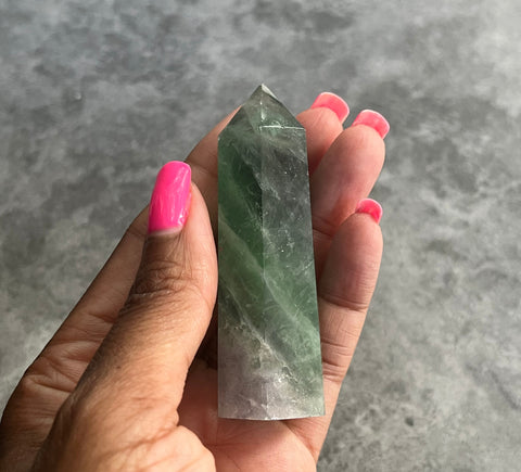 Natural Green Fluorite 6 Side Tower Point