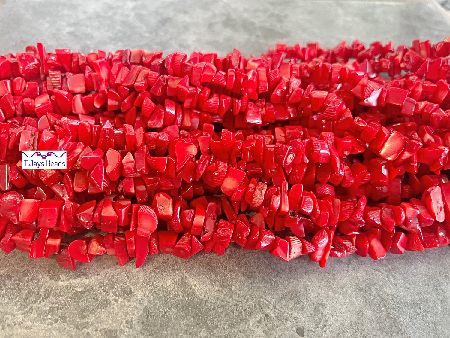 Red Bamboo Coral | Chip Beads | 5-8mm | 32" String