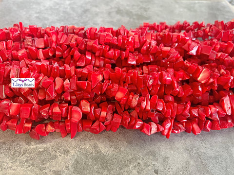Red Bamboo Coral Chip Beads