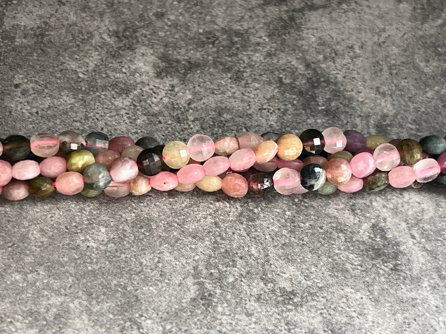 Mixed Colour Tourmaline | Faceted Small Coin Beads | 4mm