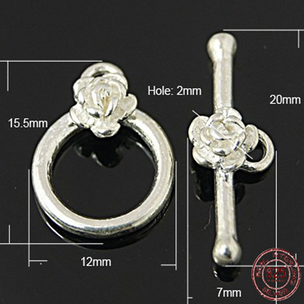 2 X Sterling Silver Rose Toggle Clasps (1 pair)