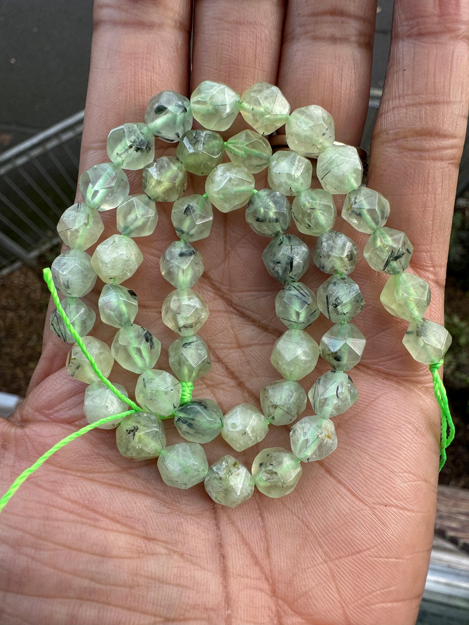 Prehnite | Round Diamond Cut Beads | 8mm