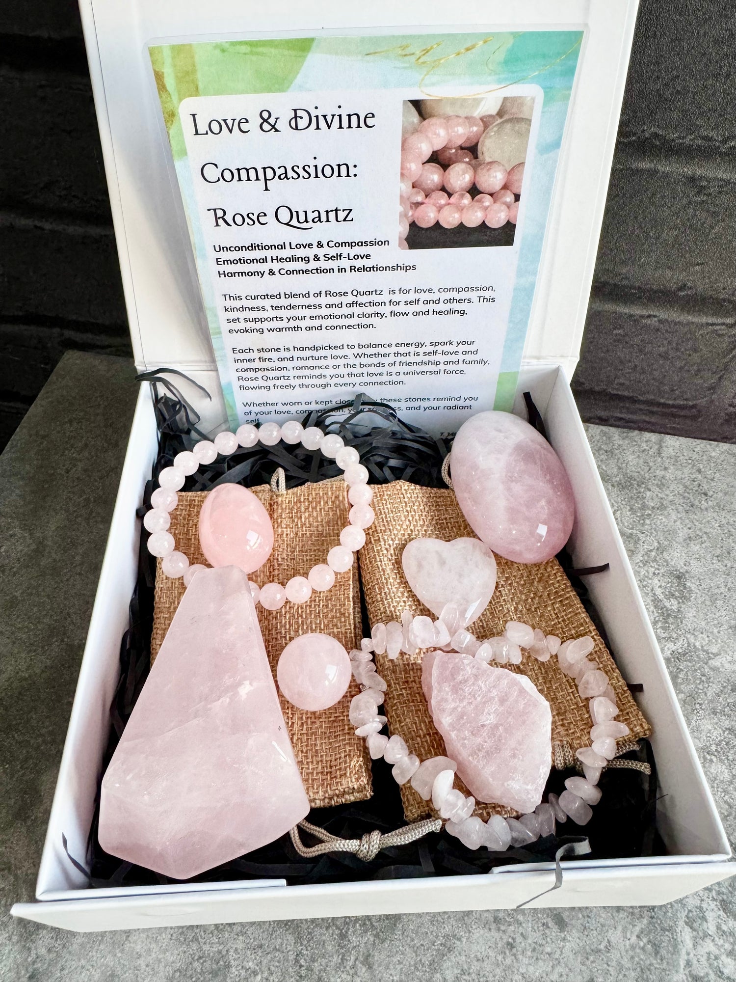 Love & Divine Compassion: Rose Quartz Gemstone Gift Set | Healing Gemstones Crystals