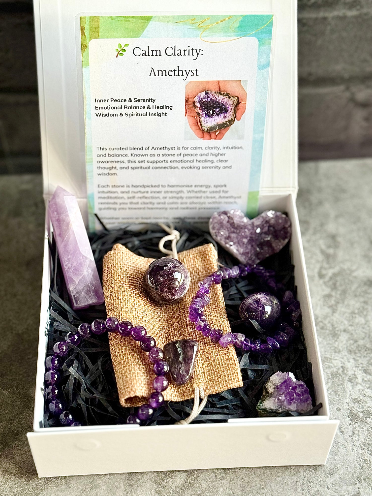 Calm Clarity: Amethyst Gemstone Gift Set | Healing Gemstones Crystals