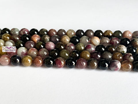 6mm Mixed Colour Tourmaline Round Beads - B Grade