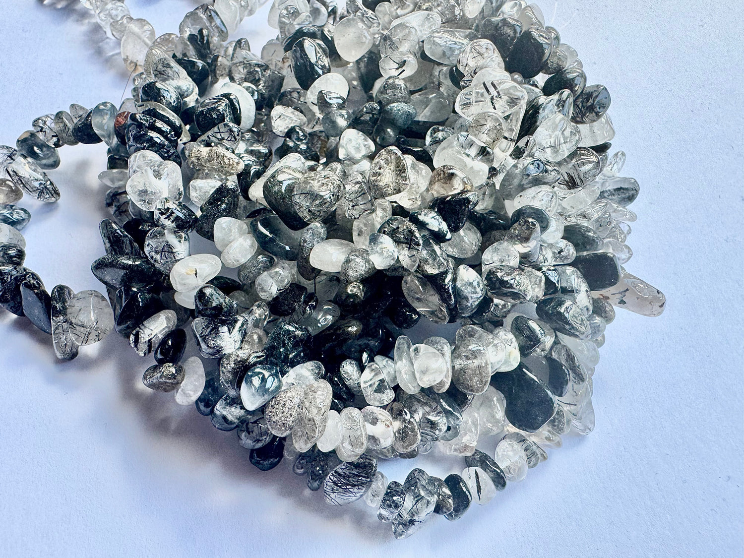 Black Rutilated Quartz | Chip Beads | 5-8mm | 32" String