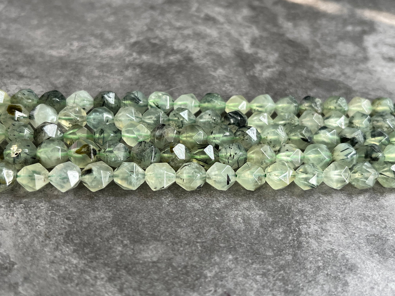 Prehnite | Round Diamond Cut Beads | 8mm