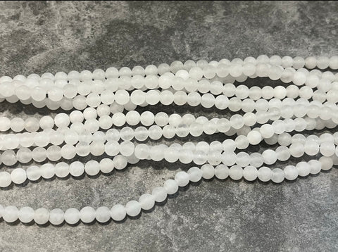 6mm Frosted White Jade Round Beads