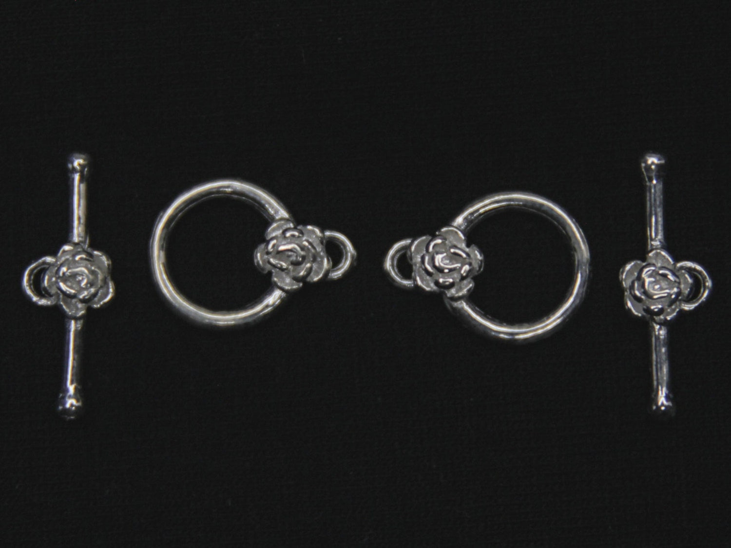 2 X Sterling Silver Rose Toggle Clasps (1 pair)