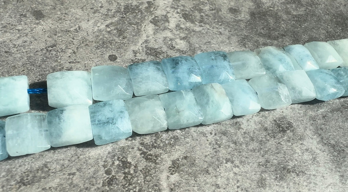 Aquamarine | Faceted Flat Square Beads | 10x10x5mm | A Grade