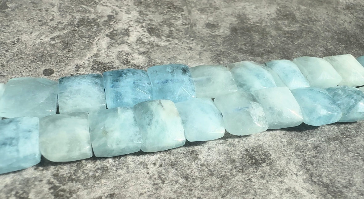 Aquamarine | Faceted Flat Square Beads | 10x10x5mm | A Grade