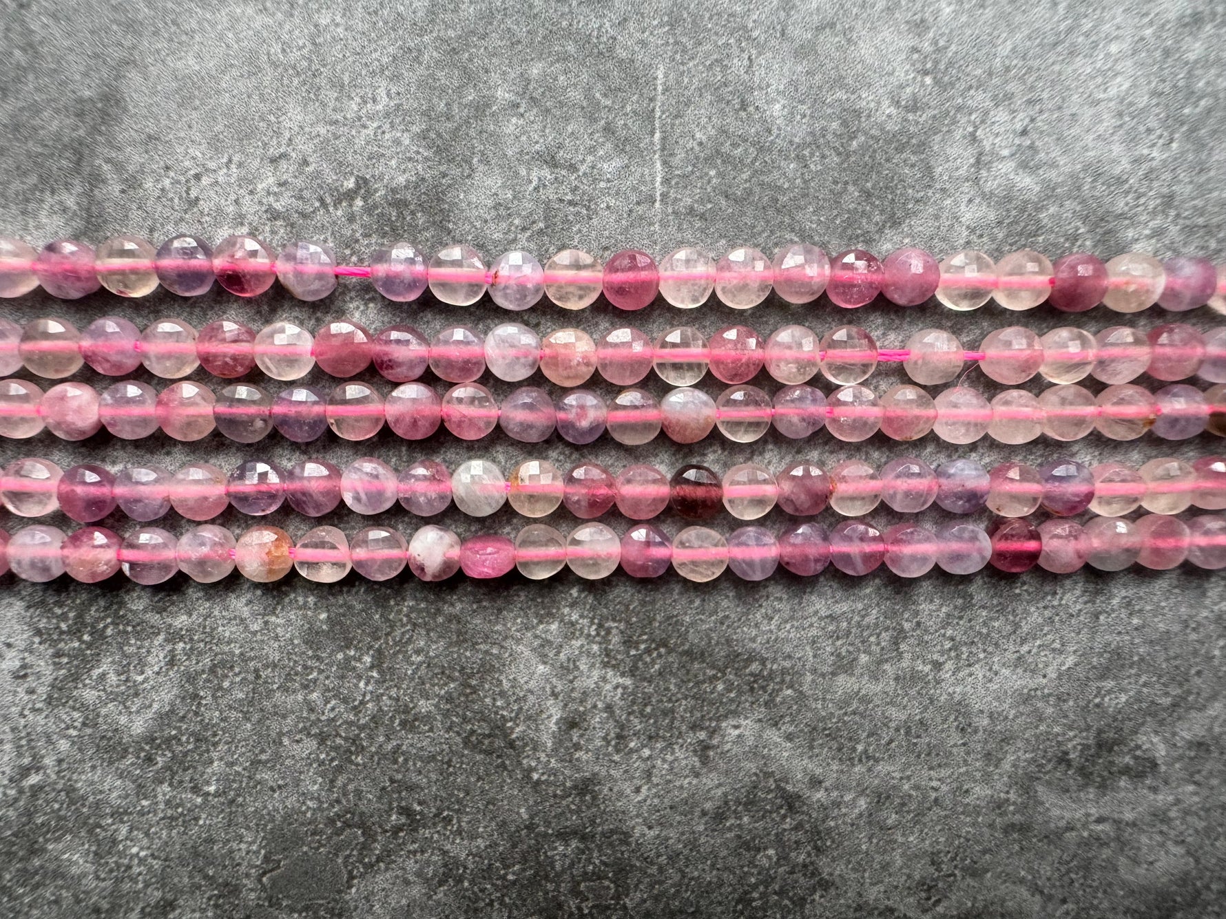 4mm mixed pink tourmaline coin beads