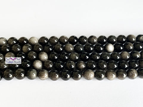 4mm Natural Silver Sheen Obsidian Round Beads