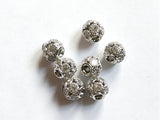 10 x 8mm Brass Round Rhinestone Spacer Beads in Silver Colour