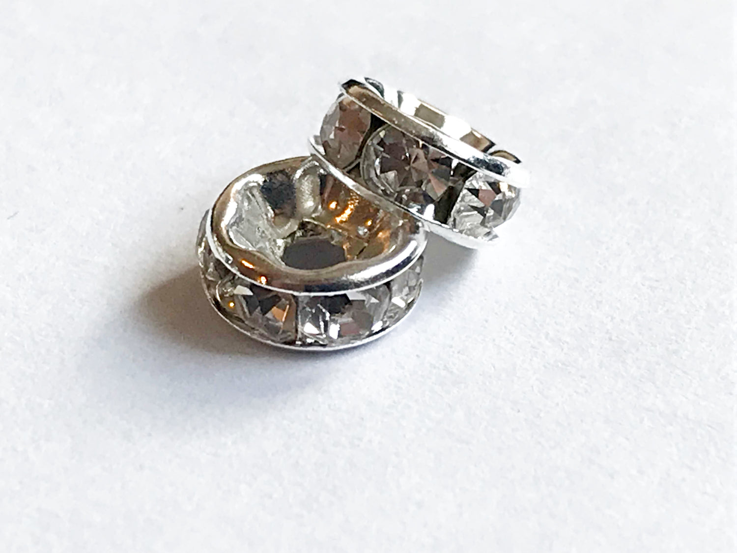 100 x 8mm Silver Colour Rhinestone Spacer Beads