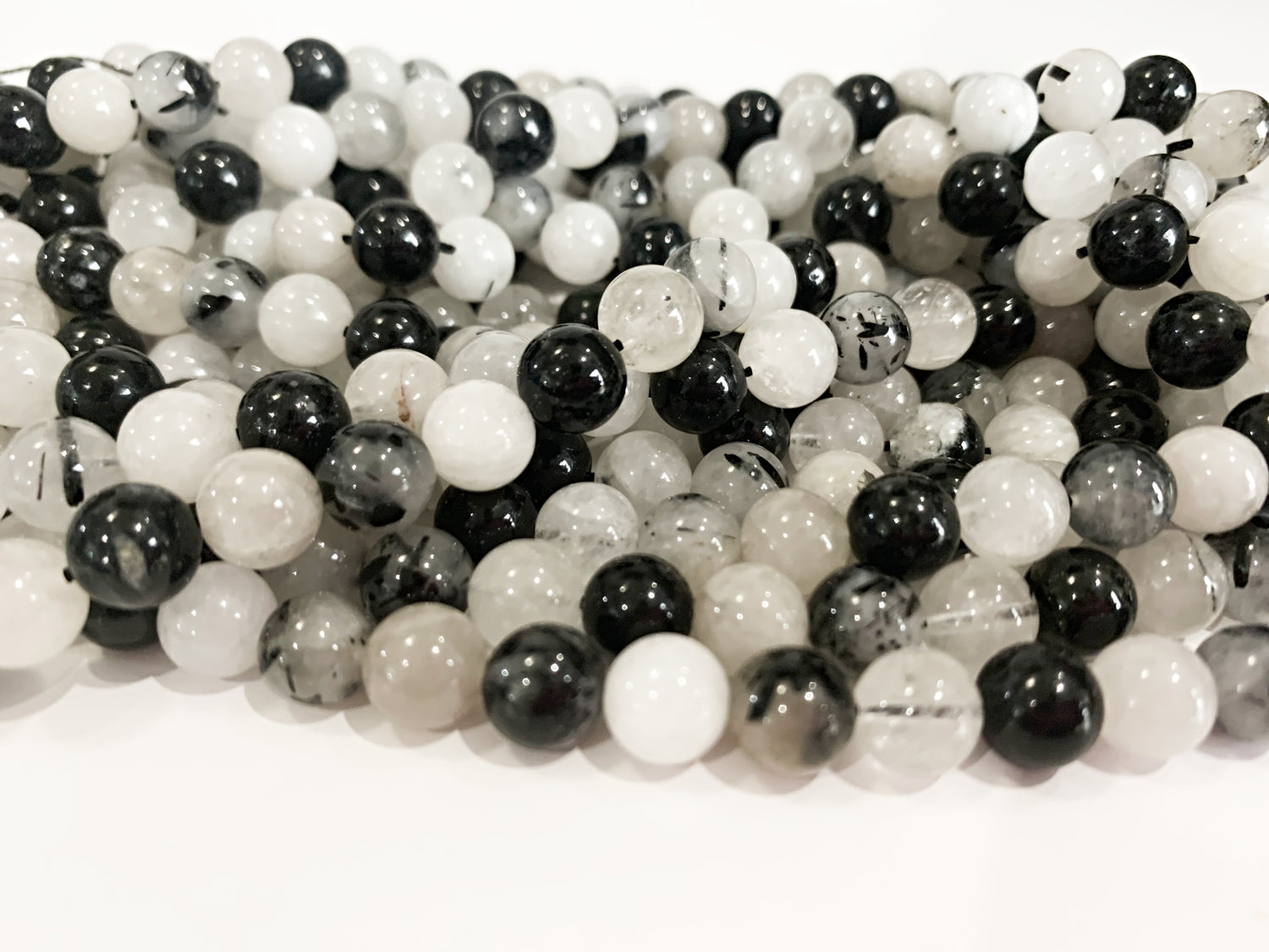 Black Rutilated Quartz | Round Beads | 8mm