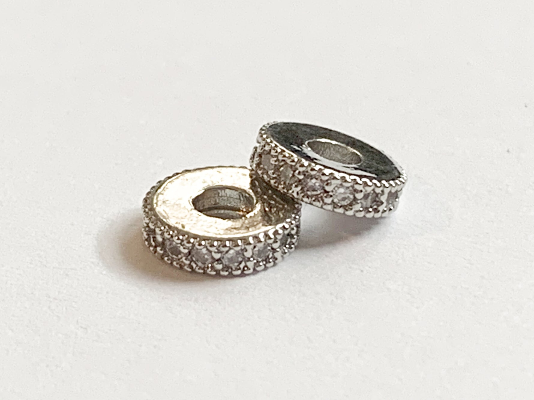 10 x 8mm Brass Micro Pave Rhinestone Spacers Silver