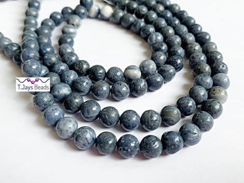 8mm Blue Sponge Coral Round Beads