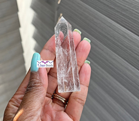 Natural Clear Rock Crystal Quartz 6 Side Tower Point