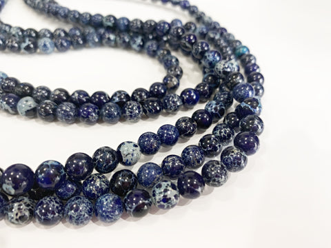 8mm Dark Blue Impression Jasper Round Beads