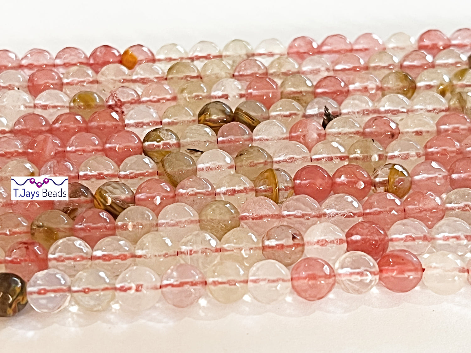 Cherry Quartz (Mixed Colour) | Faceted Round Beads | 8mm