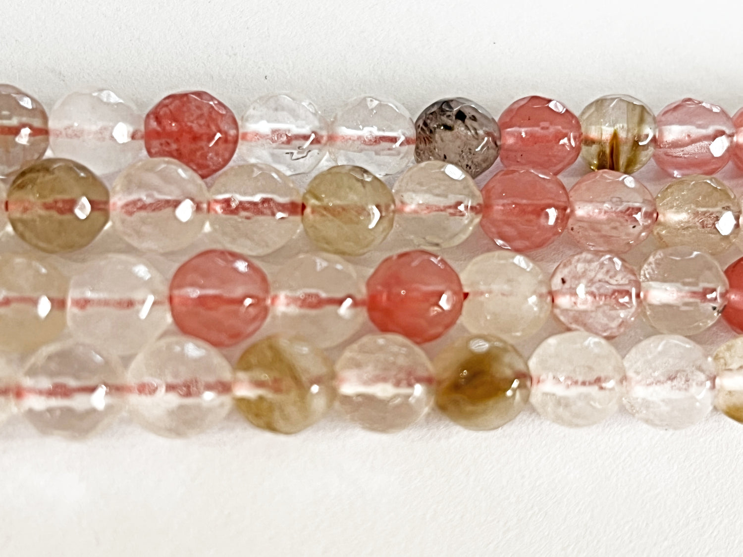 Cherry Quartz (Mixed Colour) | Faceted Round Beads | 8mm