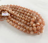 8mm Faceted Peach Moonstone Round Beads