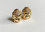 5 x Brass Micro Pave Buddha Head Beads Gold