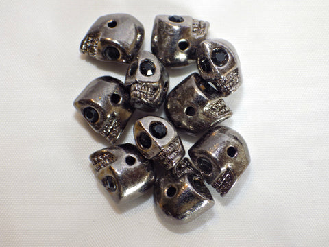 Rhodium plated skull beads in gun metal colour