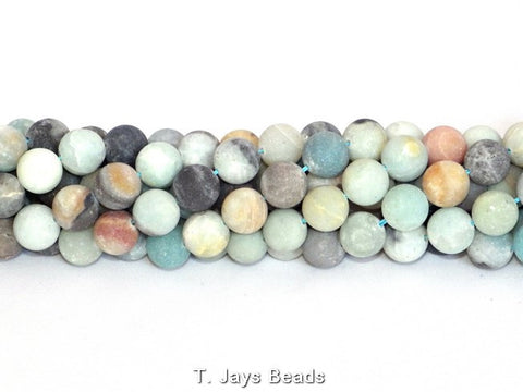 Multicoloured Frosted Amazonite Round Beads - 10mm