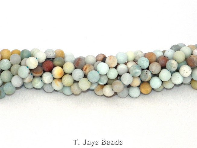 Multicoloured Frosted Amazonite Round Beads - 8mm