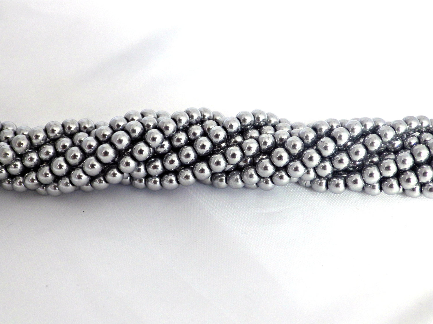 4mm Silver hematite beads