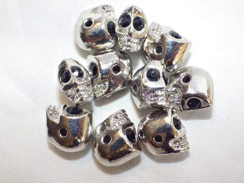 Rhodium plated skull beads - drilled side holes